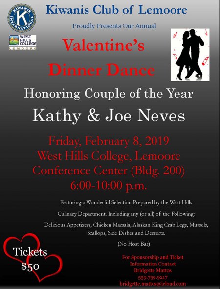 Lemoore Kiwanis hosting annual Valentine's Dinner Feb. 8 at West Hills College
